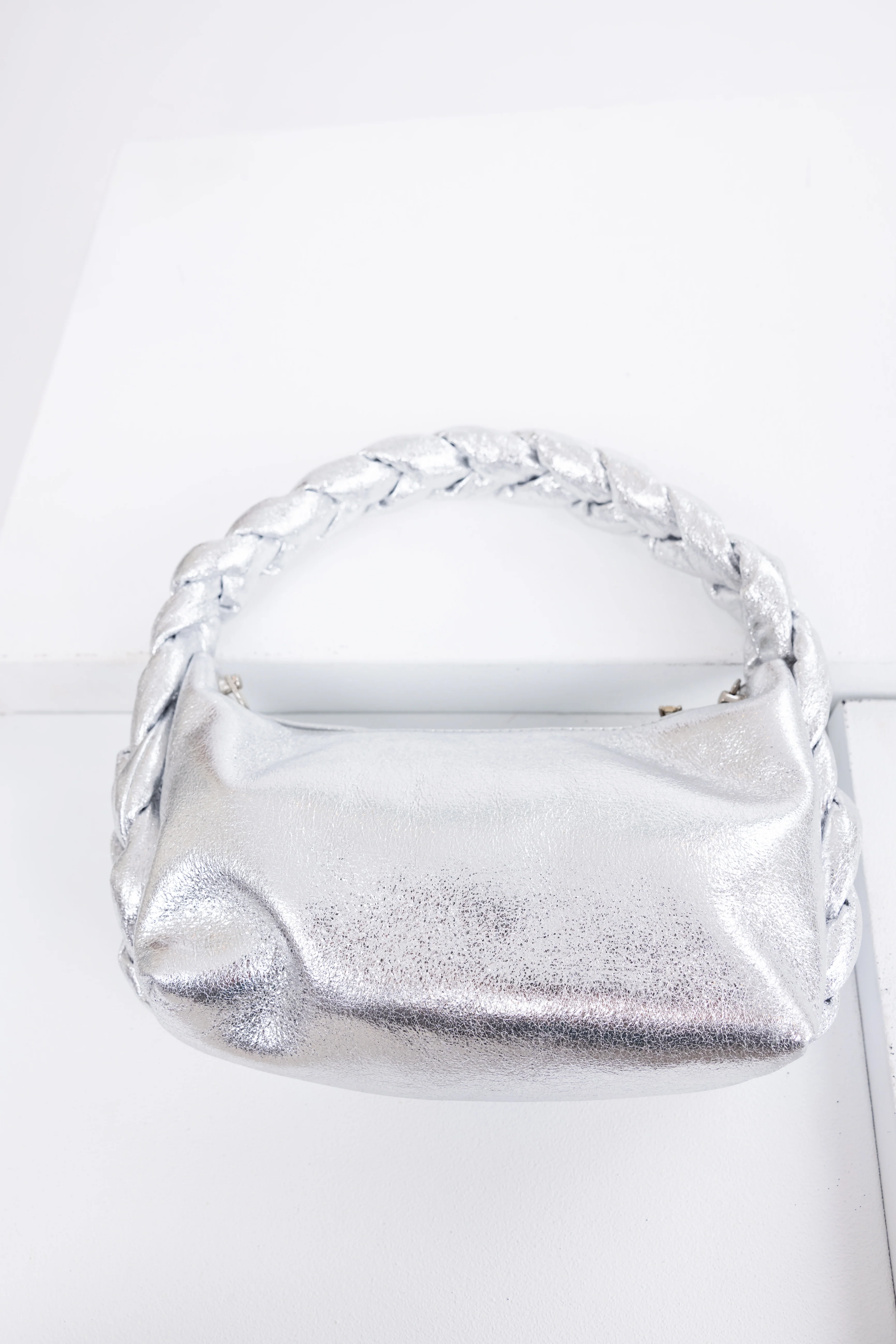 Shiny Silver Braided Handle Handbag - LD SALE