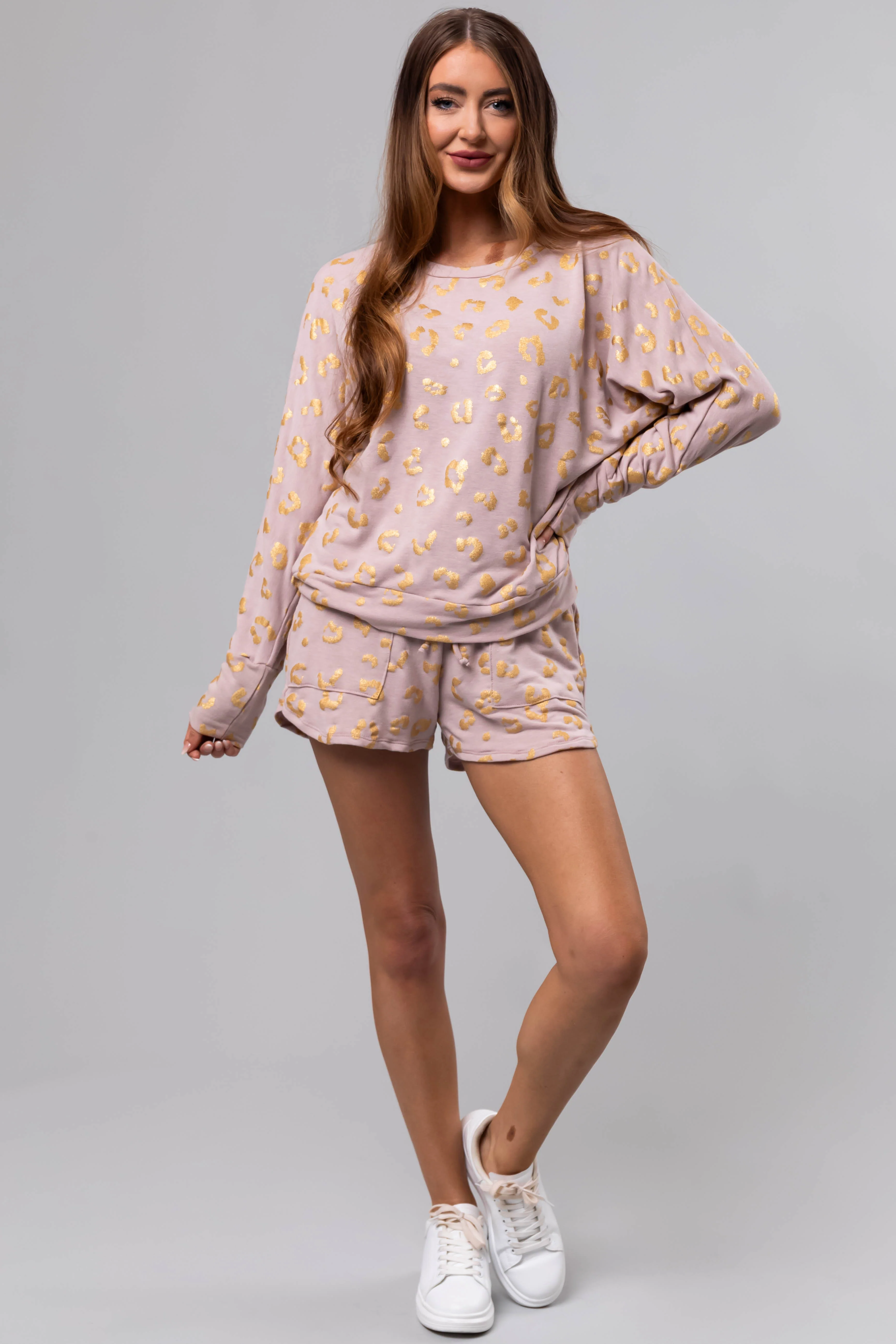 Dusty Blush Leopard Print Smocked Waist Shorts - LD SALE