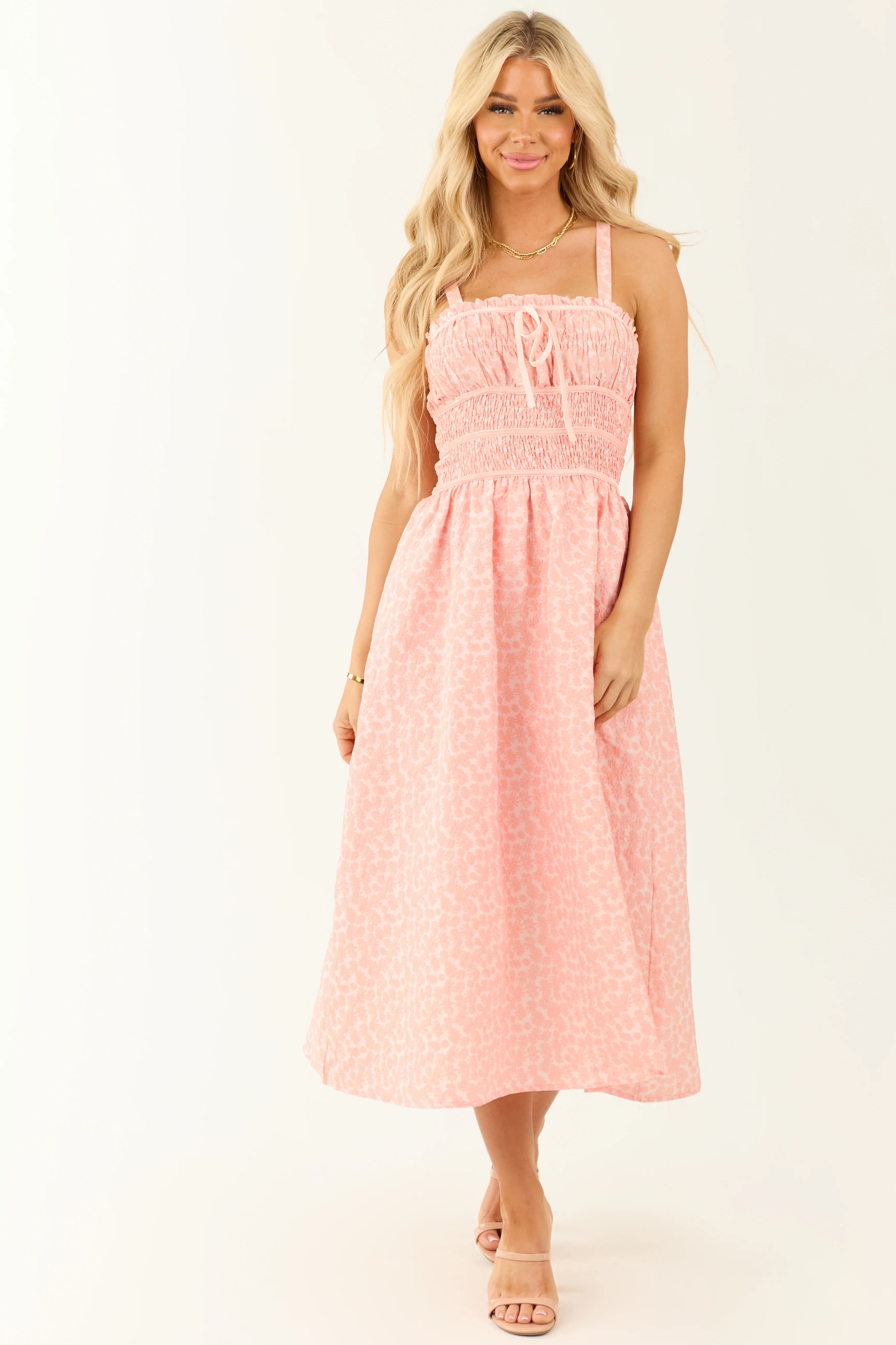 Punch Floral Embroidered Sleeveless Midi Dress - LD SALE