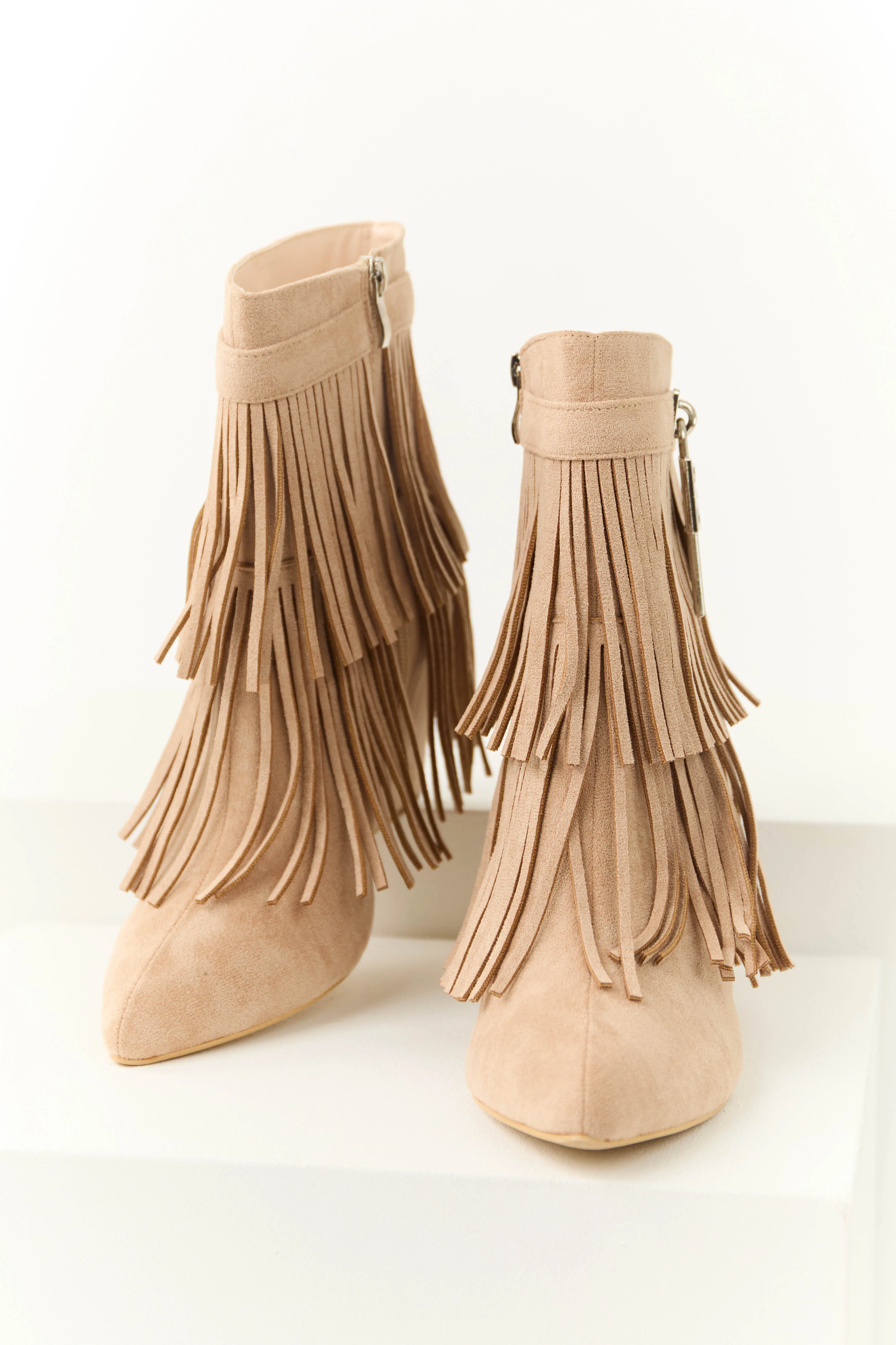 Nude Fringe Wedge Ankle Booties - LD SALE