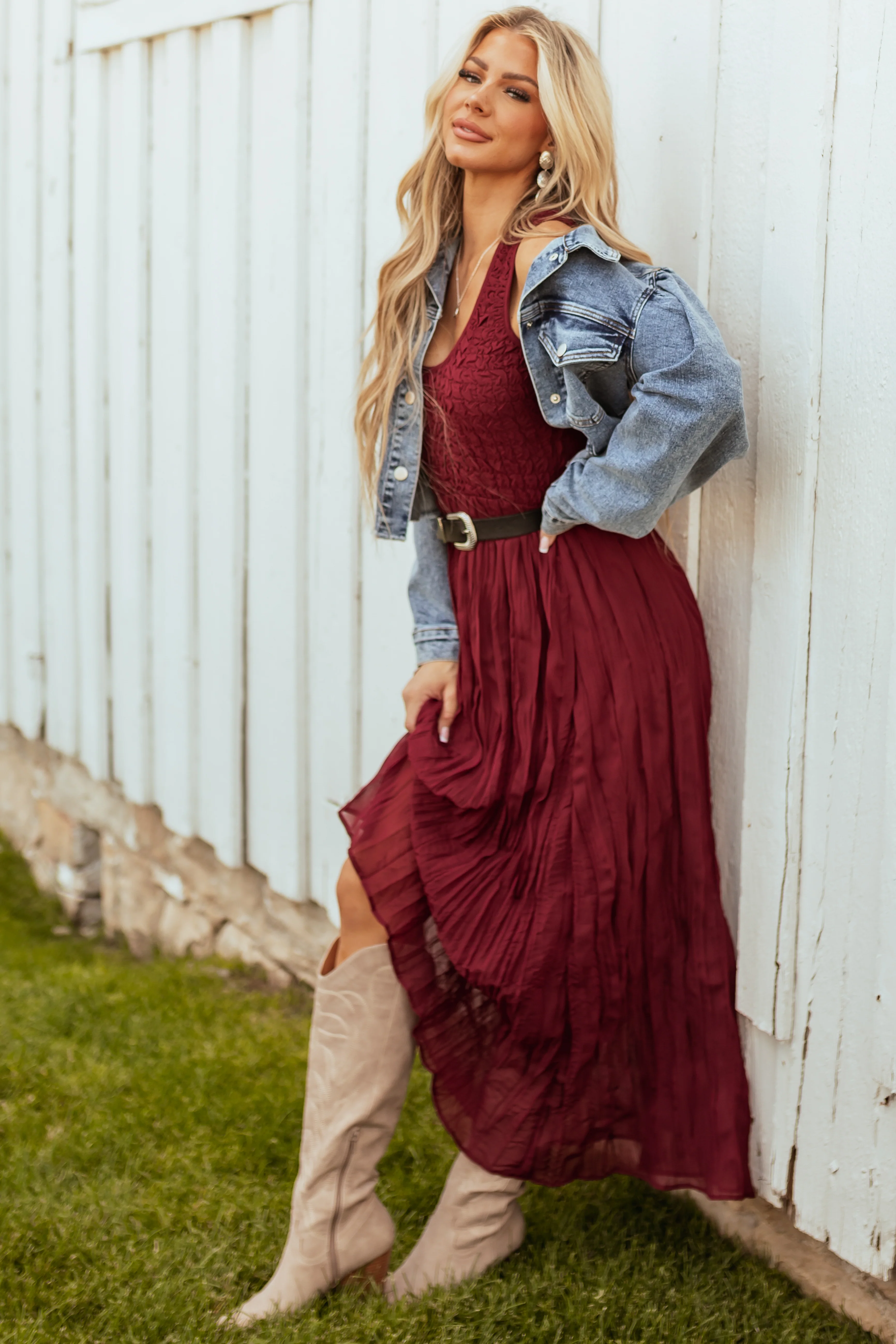 Wine Sleeveless Smocked Scoop Neck Maxi Dress - LD SALE